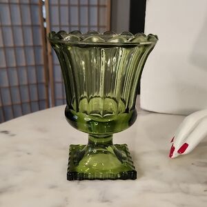 Vintage| Indiana Green Glass Pedesral Planter 1960's